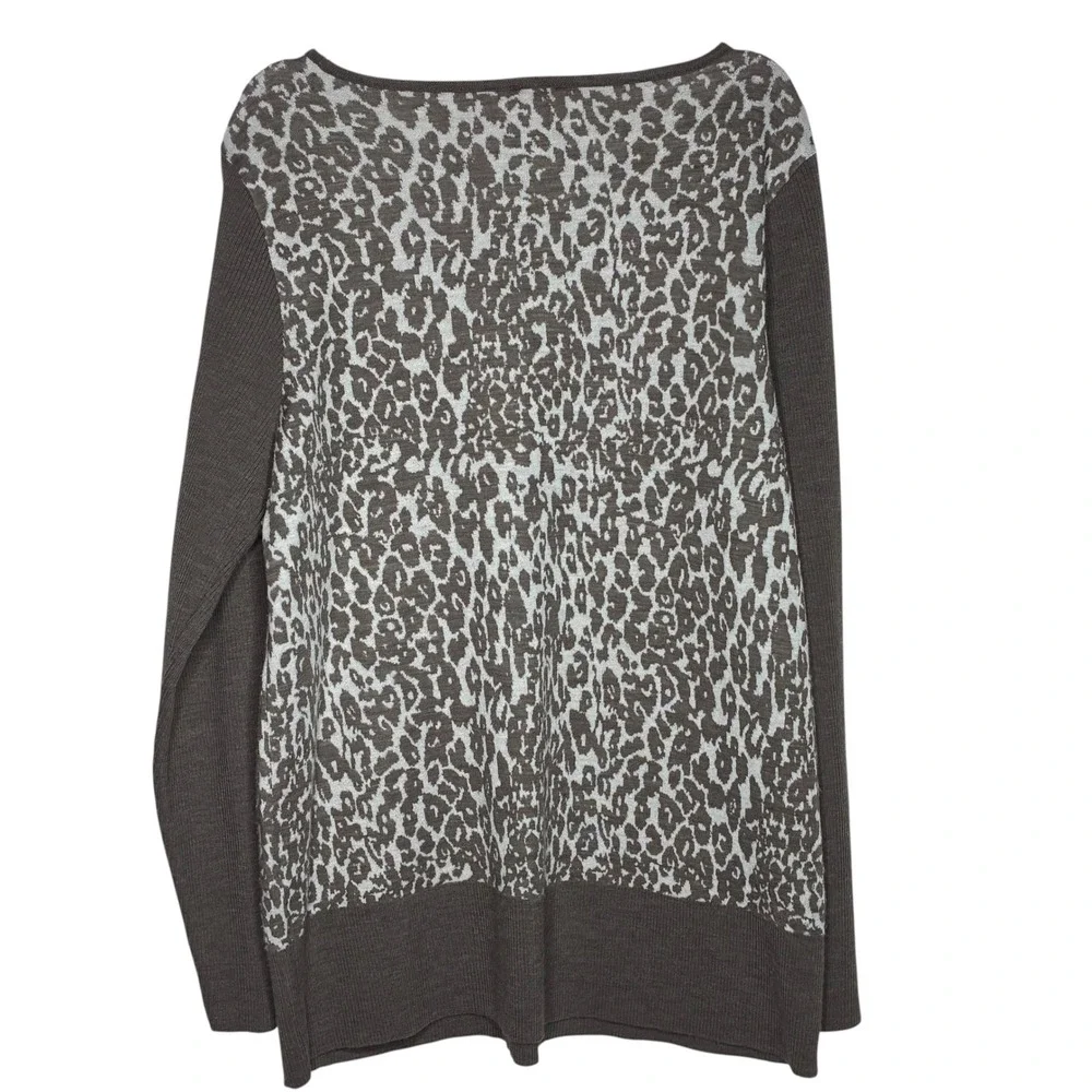 Chicos Womens Size 2/Large Brown Leopard Print Sweater Zipper Detail Wool Knit - Picture 6 of 9